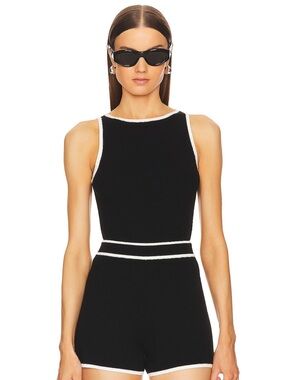 L'Academie Black Knit Top with White Trim